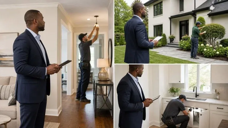 Un city manager d'une conciergerie immobilière qui surveille l'entretien d'une villa