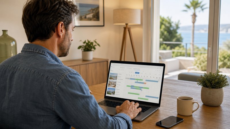 Un propriétaire qui surveille les réservations de sa villa par internet