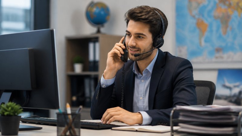 Un responsable d une conciergerie qui assure la communication par téléphone ou par ordinateur avec les voyageurs