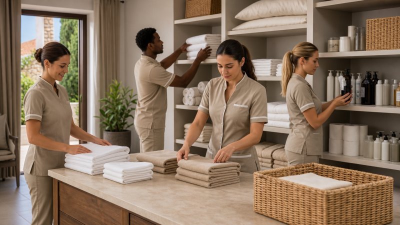 Une équipe d'une conciergerie qui assure la gestion du linge et des consommables d'une villa