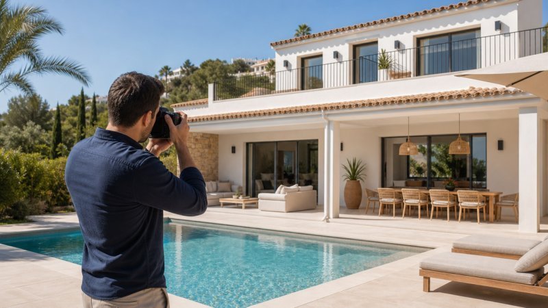 Une personne prenant en photo une villa à mettre en location