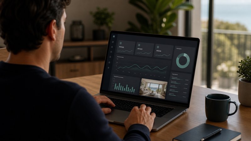 Une personne qui consulte le dashboard propriétaire de sa conciergerie